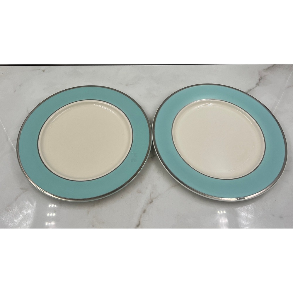 Taylor Smith & Taylor Colonial Platinum Blue Dinner Plates Set of 2 Turquoise